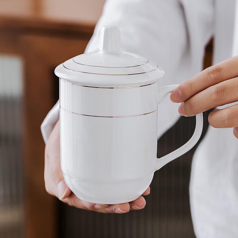 Jingdezhen Ceramic Office & Meeting Cups with Lids, 350ml (Set of 10)