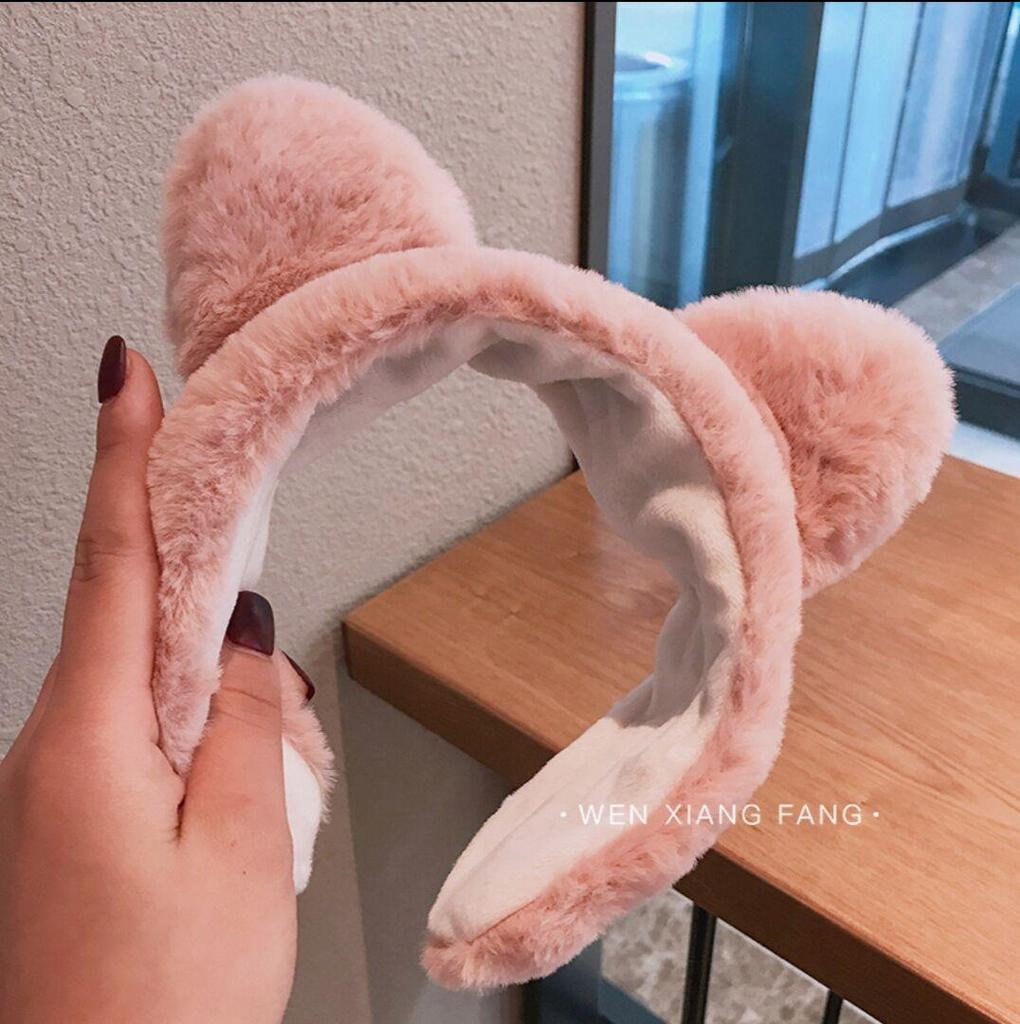 Leopard Print Women's Cute Cat Ear Plush Wide Headband Hair Tie