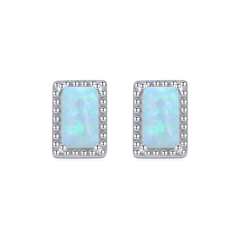 MODIAN Vintage Charm Female Opal Ear Studs Real 925 Silver Rectangle Gemstone Stud Earrings For Women Fine Jewlry Gifts