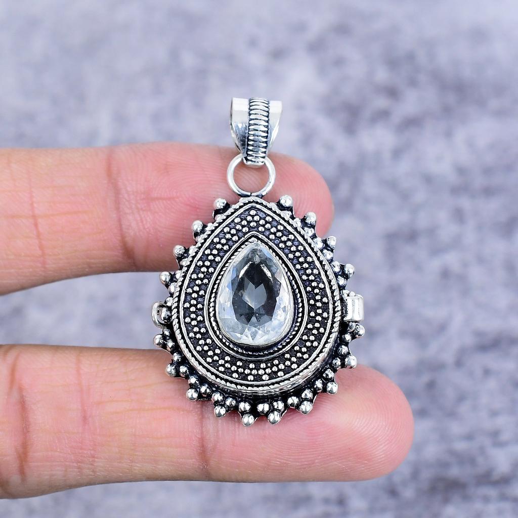 White Topaz Gemstone Handmade 925 Sterling Silver Jewelry Pendant 1.81" M-2686