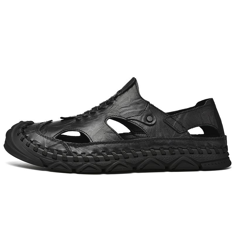 

Кожаные сандалии-мешки мужские повседневные уличные туфли с полыми отверстиями 38 чёрный