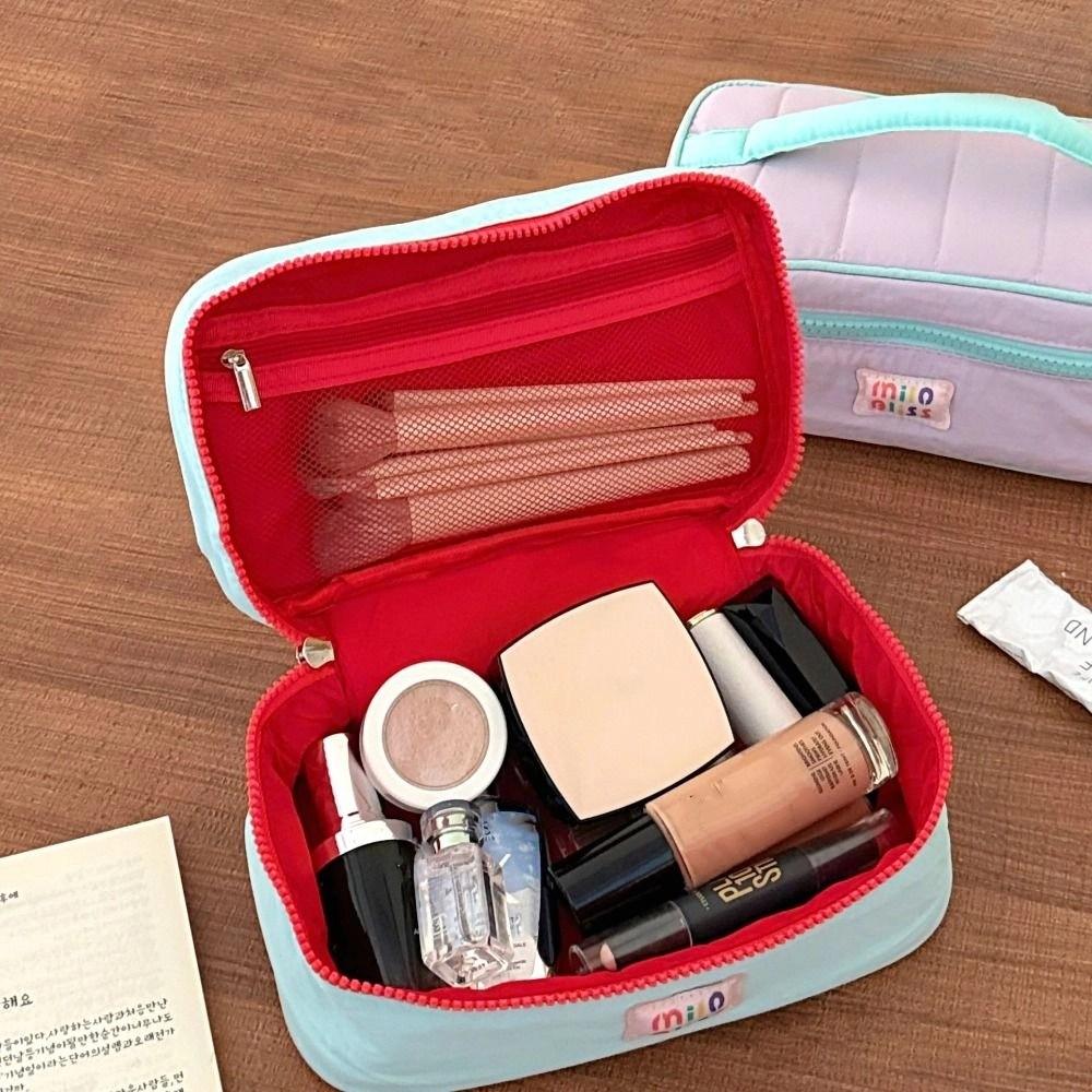 Solid Color Fresh Makeup Bags Handbag Toiletries Bag Sweet Contrast Color Cosmetic Bag  Girls