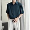 Ice Silk Men's Loose Fit Short Sleeve Button-Down Shirt - Korean, Hong Kong, Japanese Style, Plus Size, Wrinkle-Resistant