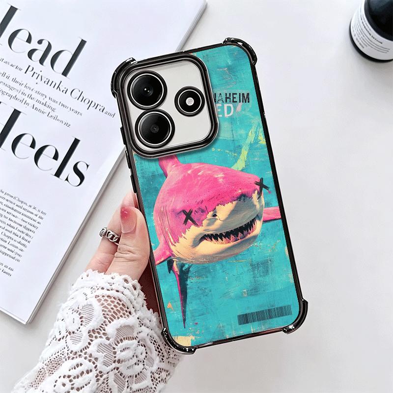 Doodle Style Shark Collage Soft Phone Case For Xiaomi Redmi Note 14 15 Pro Plus 13 12 11S 11T 5G 10 9S 9 Plating Anti-Fall Funda
