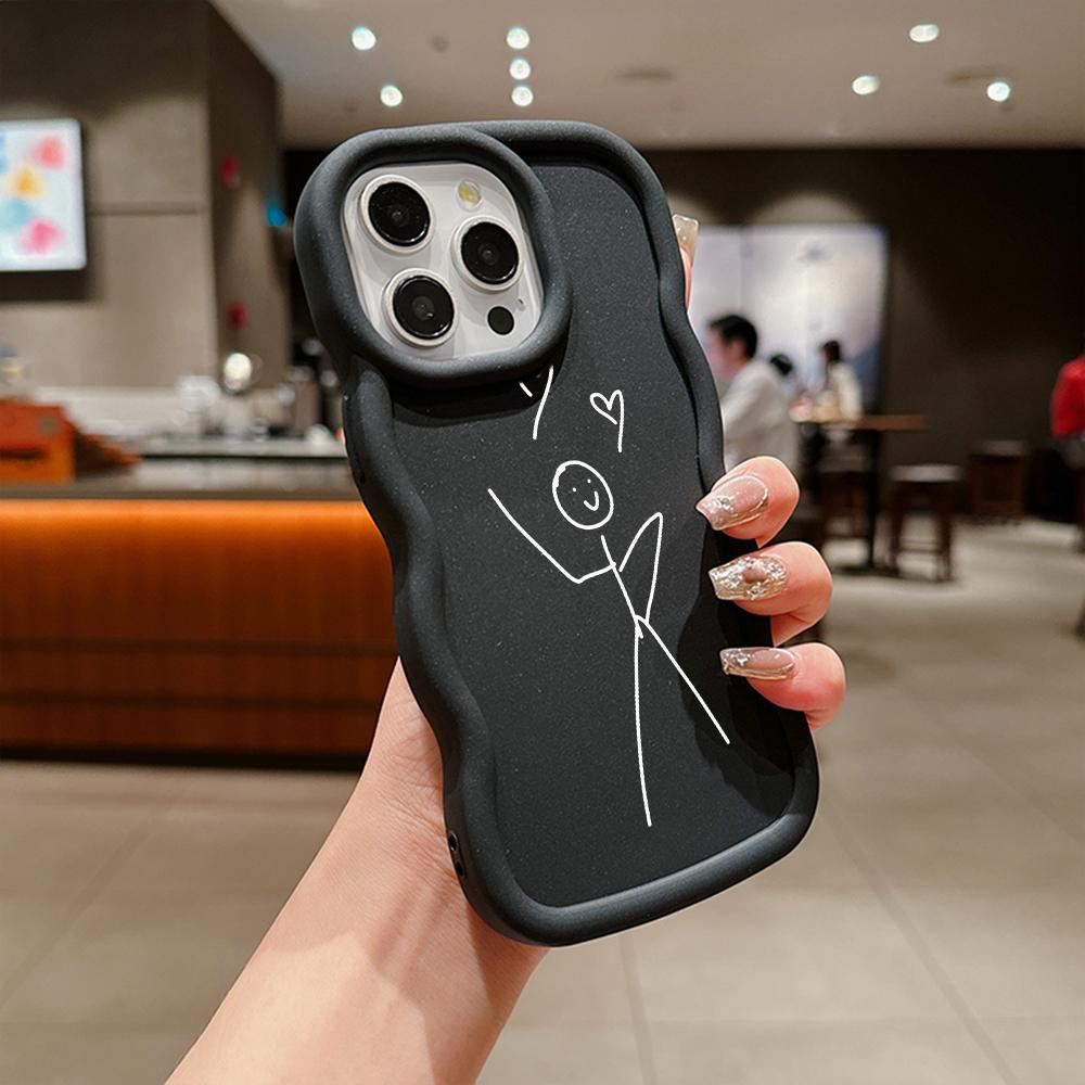 N80 Cartoon Matchman Design Macaron Wavy Edge Phone Cases for iPhone 15 Pro Max Samsung A54 A13 A14 S23 S24 Ultra Redmi Note 13 Pro Shockproof Cover