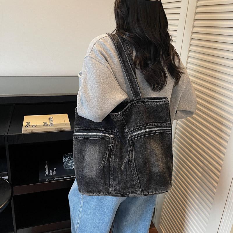 Vintage Denim Toteväska Ficka Pendlarväska