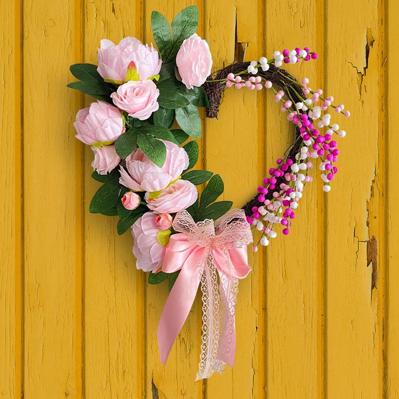Valentines Day Wreath Heart Shaped Spring Wreath Garland Wreath Door Sign Door Wreath For Front Door Valentines Day Wedding Wall