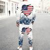 Men Heart American Flag Ocean Wave Print Long Sleeve Sweatshirt And Drawstring Jogger Pants Two Piece Outfit