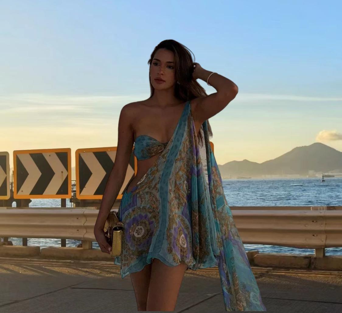 

Spring/Summer Sexy One-Shoulder Evening Party Dress for Women Small светло-синий