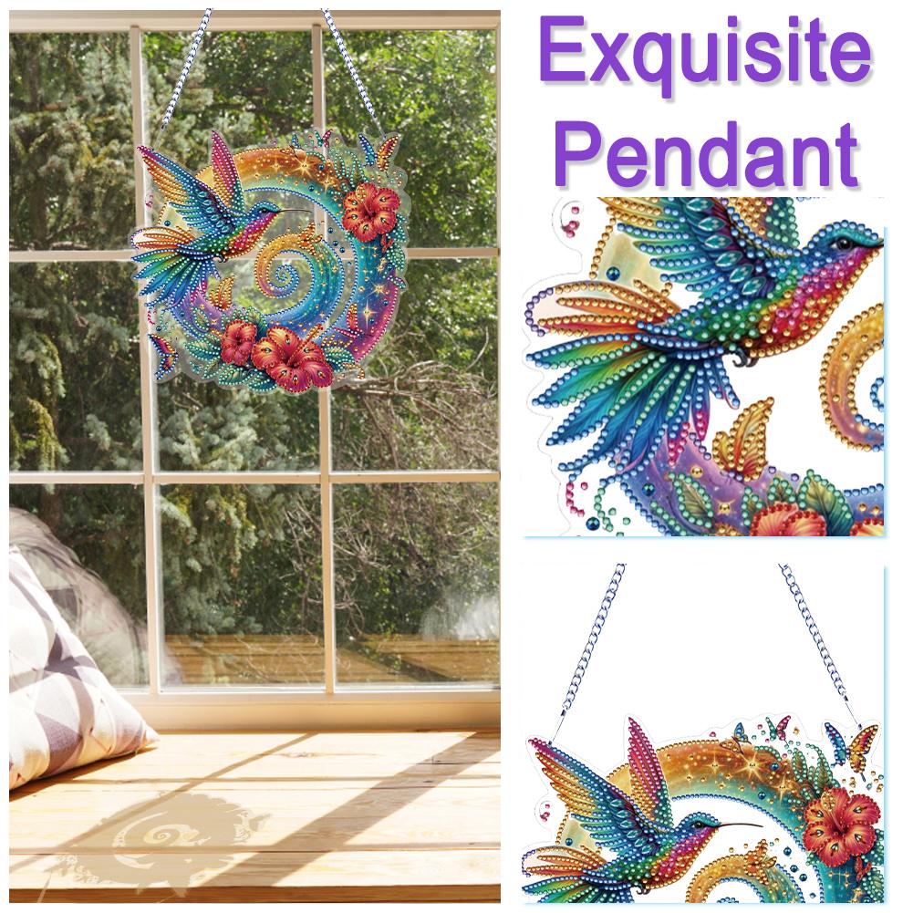 2D Flat Hummingbird DIY Hanging Diamond Art Kits Rhinestone Diamond Painting Set Diamond Art Pendant Wall Decor for Home Windows