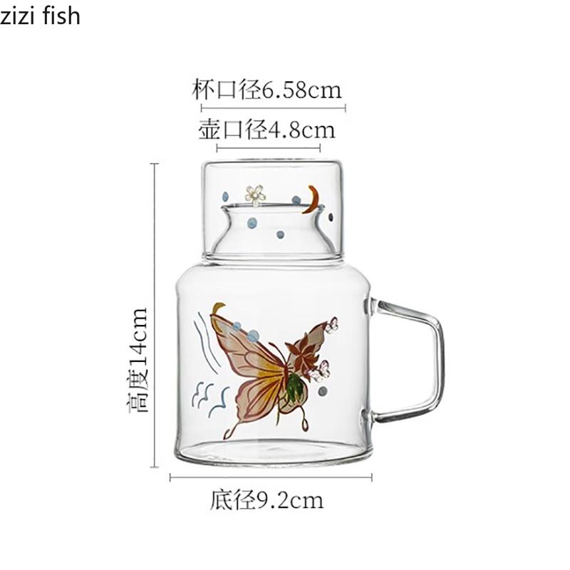 Creative Flower Butterfly Glass Cold Kettle Set High Temperature Resistant Tea Pot Home Large Capacity Beverage Fruit Tea Pot