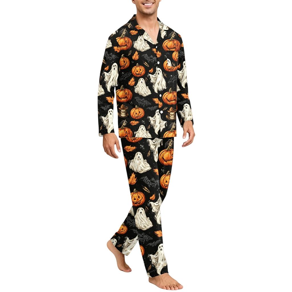 Herren Langarm Button-Down Pyjama-Set Weiche Nachtwäsche für Komfort zu Hause