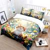 Smiling Kitten In A Bright Flower Field Print Soft Comfortable Duvet Cover Bedding Set Included 1*Duvet Cover  2*Pillowcases