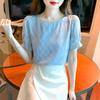 Summer 2023 Women's Western-Style Chiffon Blouse - Short Sleeve, Elegant, Age-Defying Top