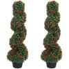 Artificial Rose Spiral Topiary Tree Set of 2, Indoor Outdoor Fake Plants with 630 Leaves, 90cm