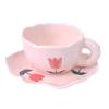 Ins Hand Holding Cup Minority Hand-painted Tulip Pink Flowers Ceramic Cup Hand-made Vintage Creative Gift