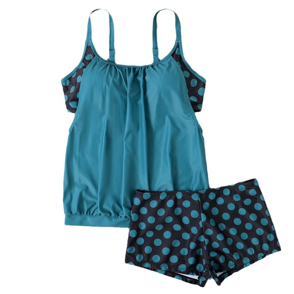 Geteilter Badeanzug in Übergröße mit gepunktetem Druck und flachem Winkel für Damen-Tankini