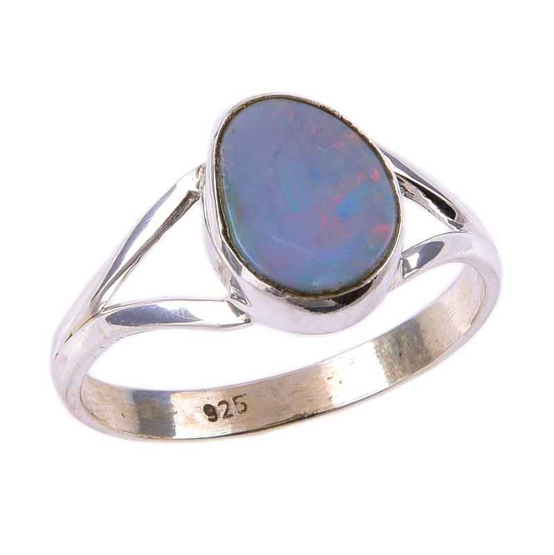 Natural Australian Opal Gemstone 925 Solid Sterling Silver Jewelry Ring S.8 N1w74