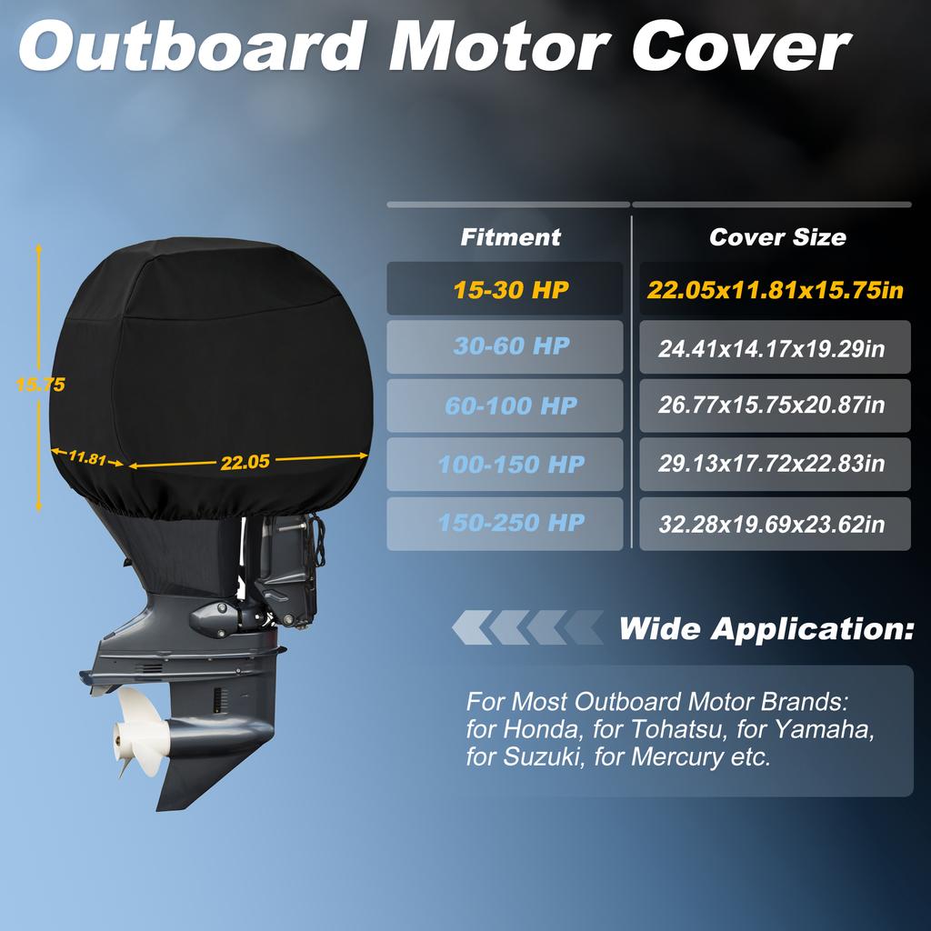 X Autohaux Outboard Motor Cover 600D Oxford Heavy Duty Boat Engine Cover Waterproof Boat Motor Semi-Cover Outboard Engine Cover