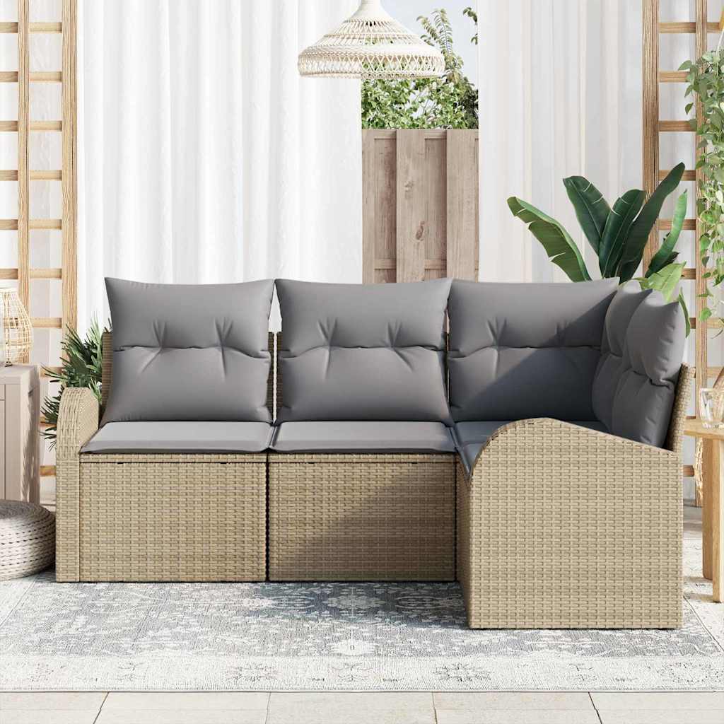 Garden Sofa Set with Cushions 4 pcs Beige and Light Grey Poly Rattan