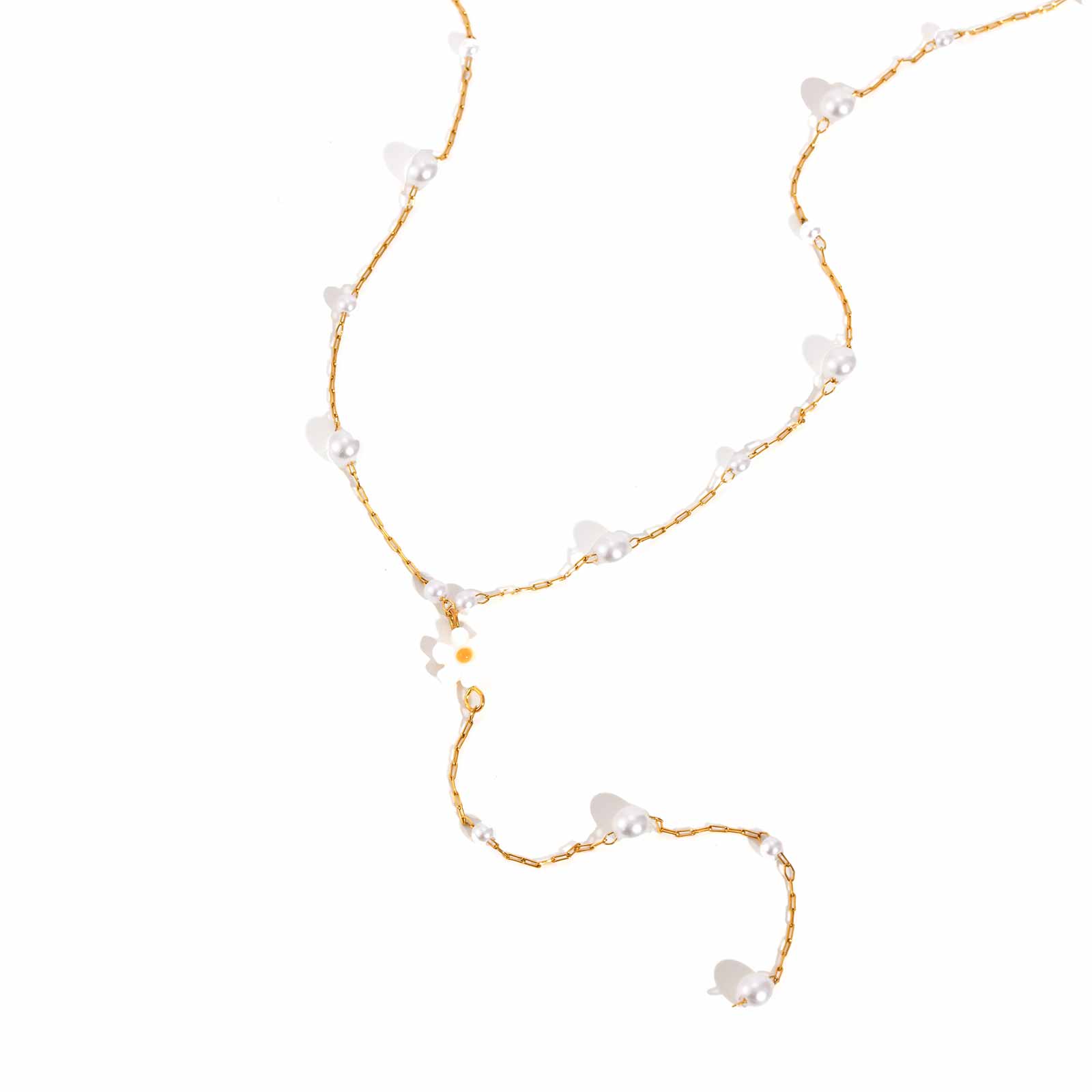 Elegant Imitation Pearl Flowers Y-Shaped Necklace for Women,Gold Plated Stainless Steel Daisy Necklaces,Fashion Jewelry Gift