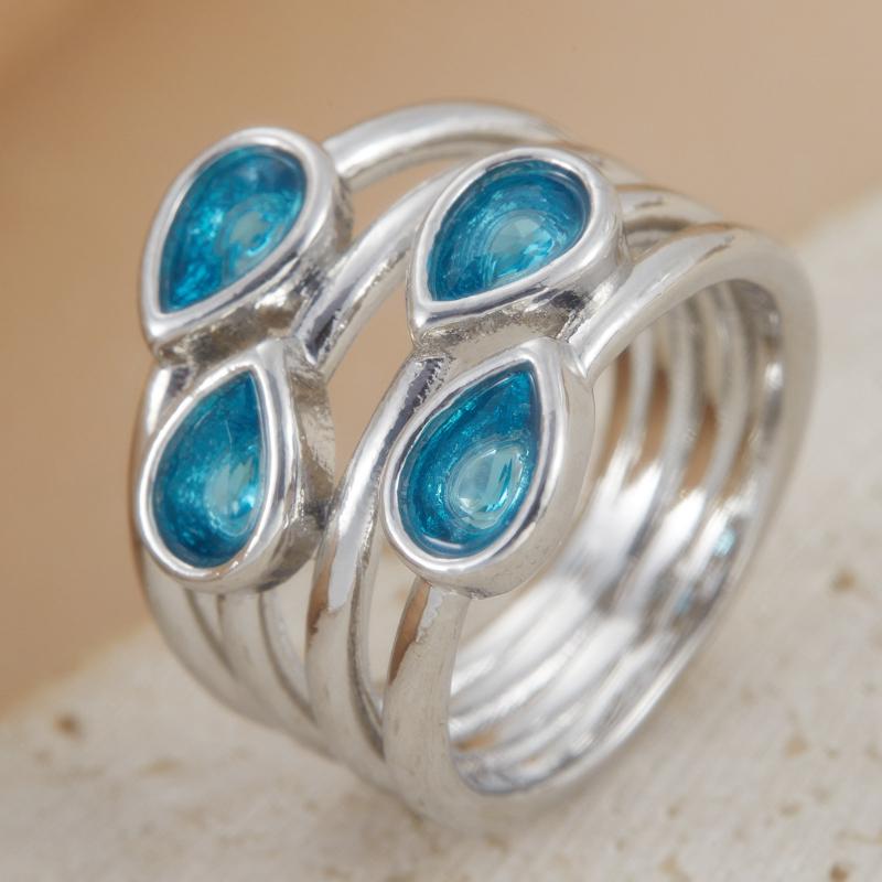 Blauer Wassertropfenförmiger Mehrschichtiger Ring mit eingelegten Zirkonen, Einfaches Design für Damen, Tägliches Accessoire, Geschenk