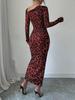 Women's Leopard Print High Waist Long Sleeve Dress