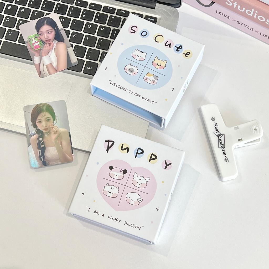 Kawaii 1/2/3 Inch Puppy Cat Magnetic Kpop Pocards with 10 Sleeves Binder Idol Card Po Album Collect Book School Stationery