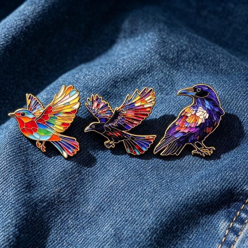 Einzigartiges Design Bunte Emaille Rabe Brosche Rostbeständiger Stift für Jacken Rucksäcke Punk Stil Schmuck Kollektion