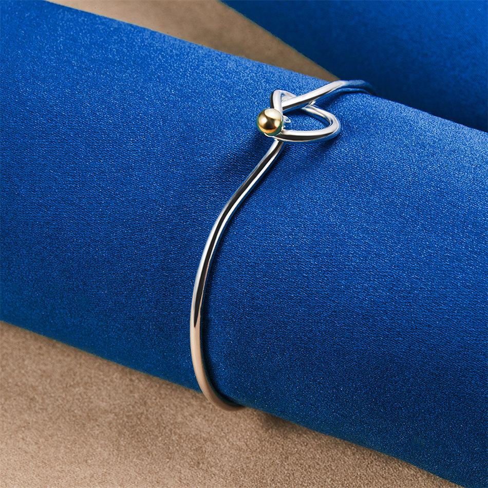 Elegant 925 Sterling Silver Simple Heart Knot Bracelet for Women, Fashionable Wedding and Party Accessories