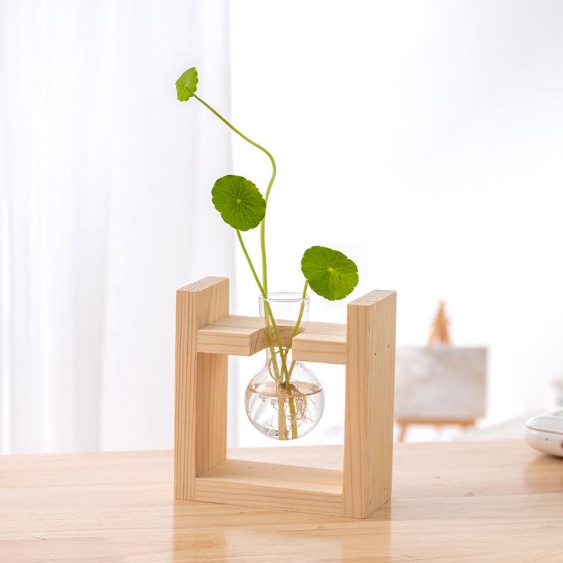 Wood & Glass Hydroponic Bottle - Simple Modern Home Decor