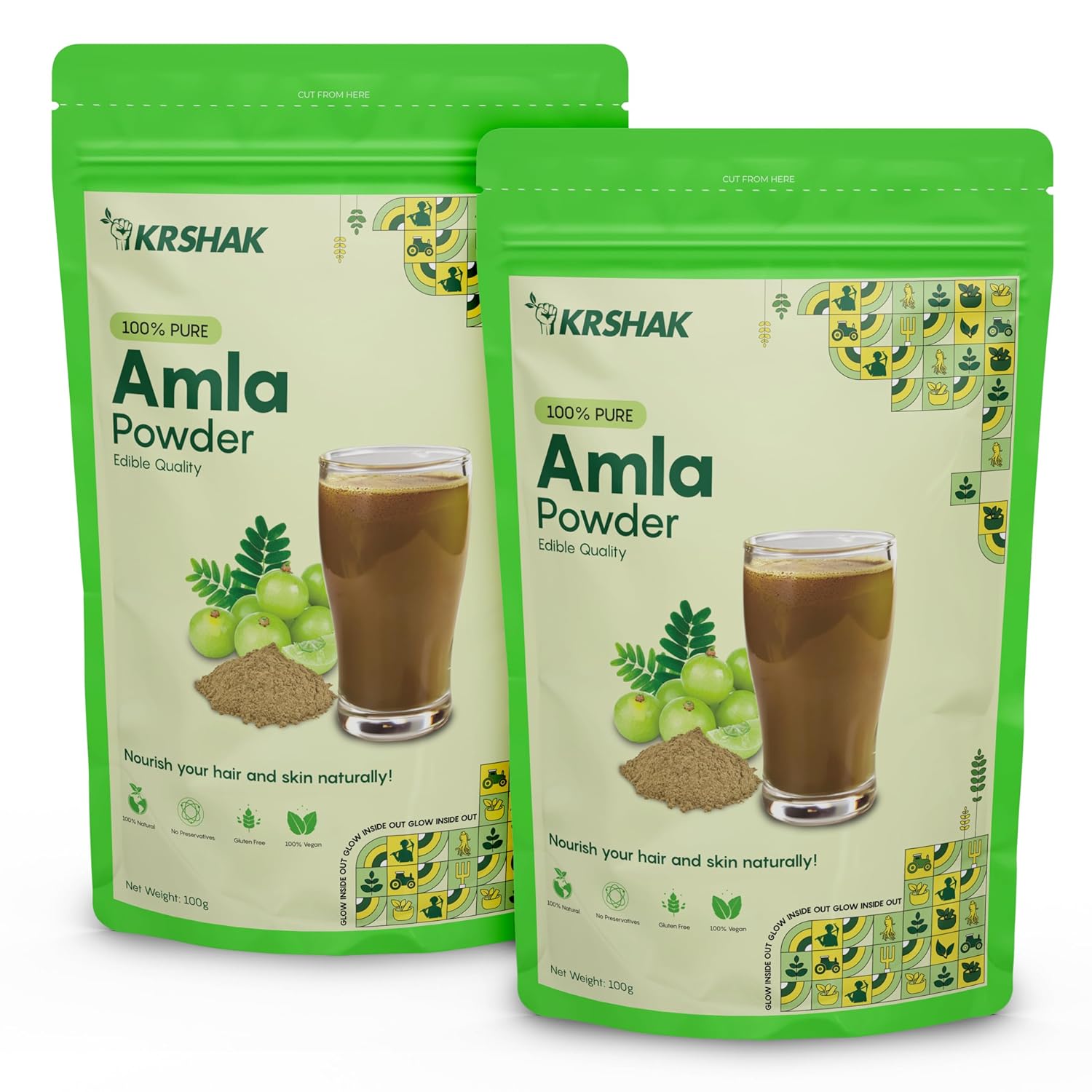 

Krshak Amla Powder Pure Dried Amla Fruit Powder Enhance Hair, Skin | 100gm 0.2lbs Each 2Pcs