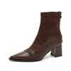 Fashion Vintage Brown Booties Block Heel Fall Winter 2025 Paneled Stretch Heels Boots for Women