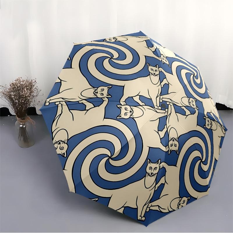 1pc Whirling Cats Automatic Open/close Folding Compact Umbrella, 8-Rib Sturdy Canopy, Lightweight Portable, Everyday Use, Gift, Outdoor Umbrella, Trav