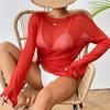 GMXIA Side Slit Cover-up Loose Bikini with A Line Collar Long Sleeve Beach Cover-up 6 Colors