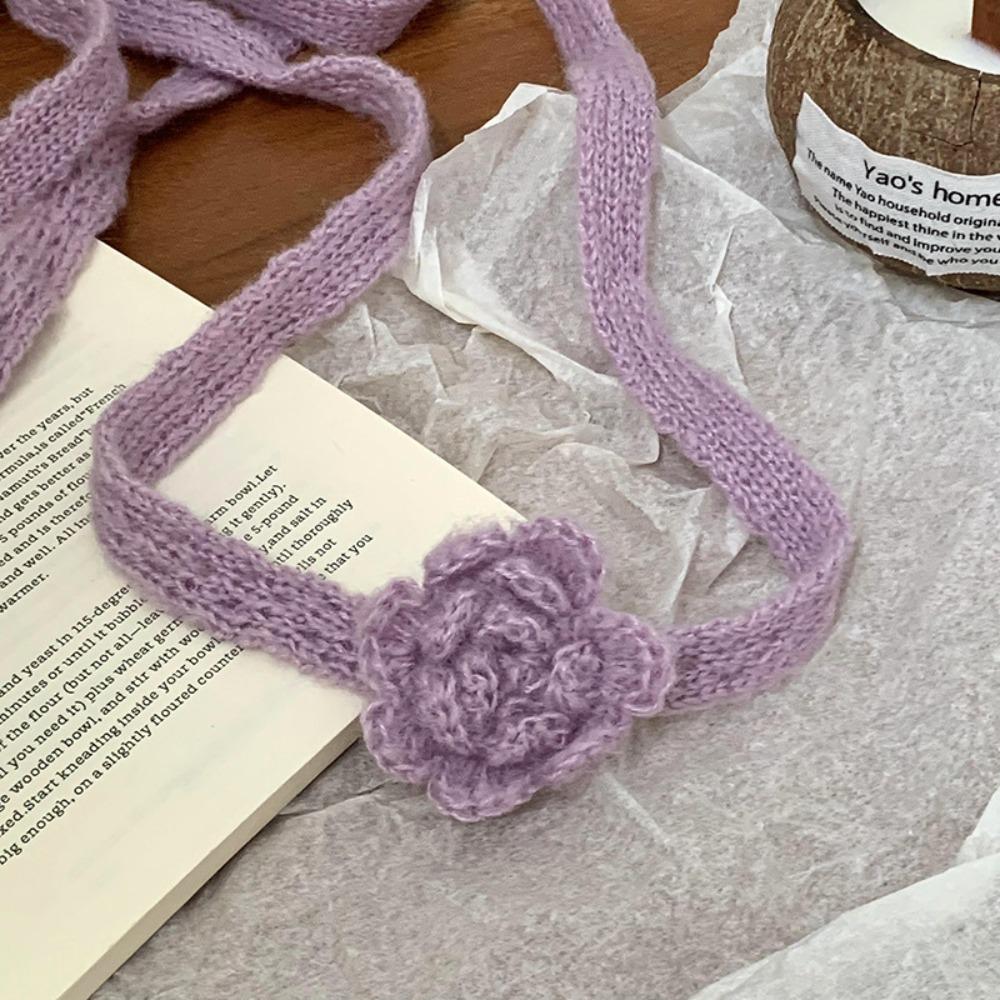 

Knitted Narrow Long Scarf Thin Handmade Necklace Fashion Crocheted Scarf фиолетовый