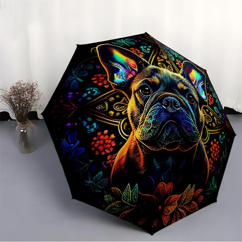 1pc Bulldog Mandala Automatic Open/Close Umbrella with Folding feature Compact Travel Umbrella, Lightweight design, for Commuting, Business128