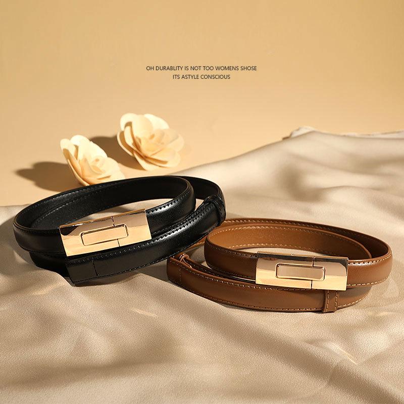 Women's 2025 Black Genuine Leather Waist-Cinching Belt for Dresses and Coats