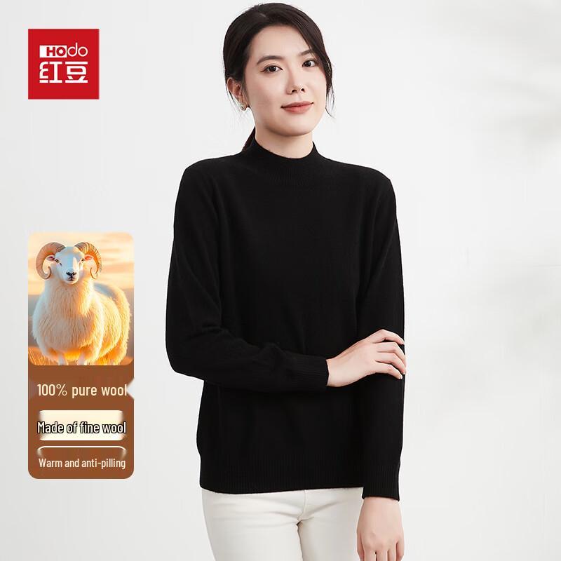 Hongdou Women's 100% Pure Wool Mid-High Collar Pullover Sweater