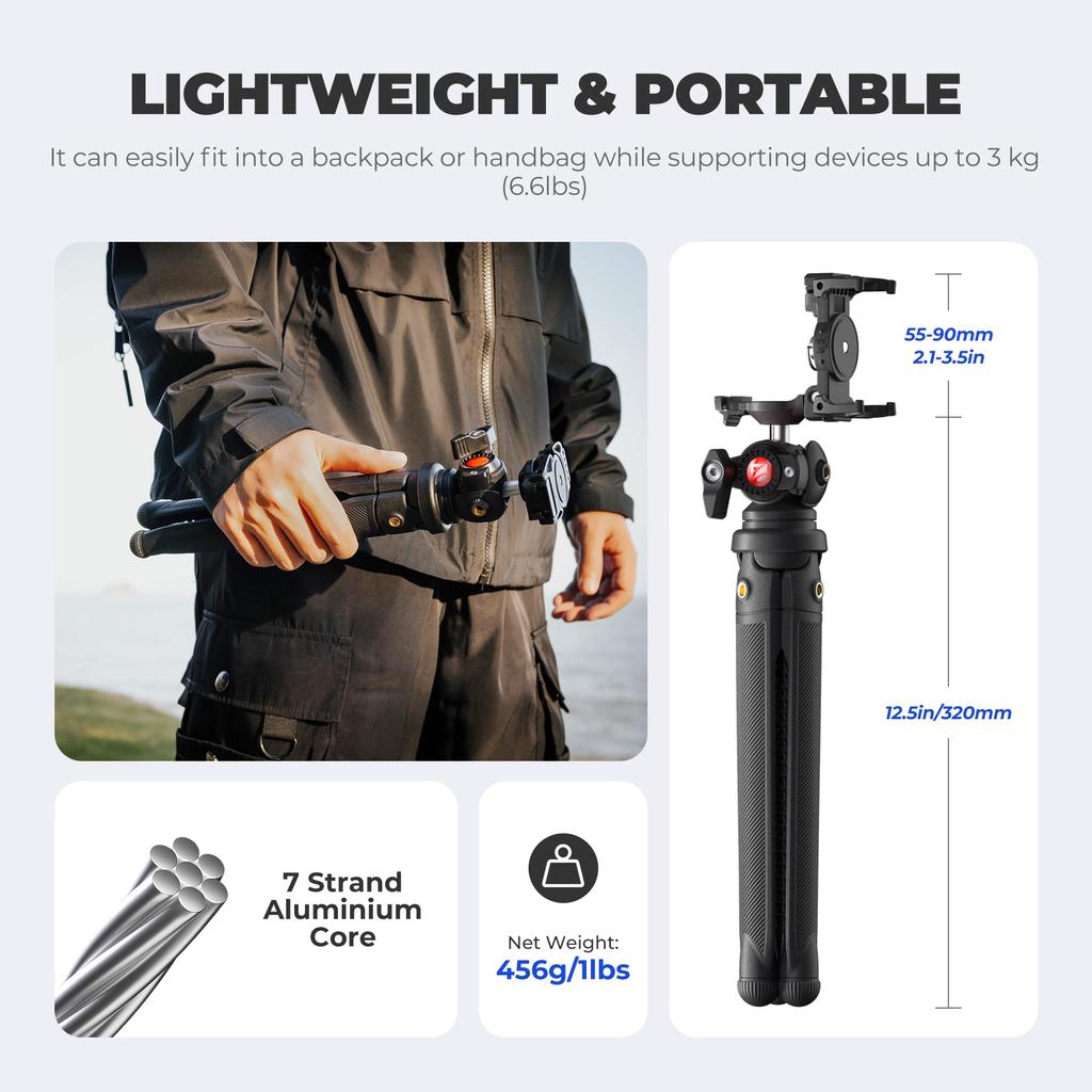 Suporte Tripé Freewell Vlogpod 3K com Suporte para Telefone e Montagem de Sapata Fria com Parafuso Ideal para DSLR e Vlogging Suporta até lbs 1/4" - iPhone, Câmera,