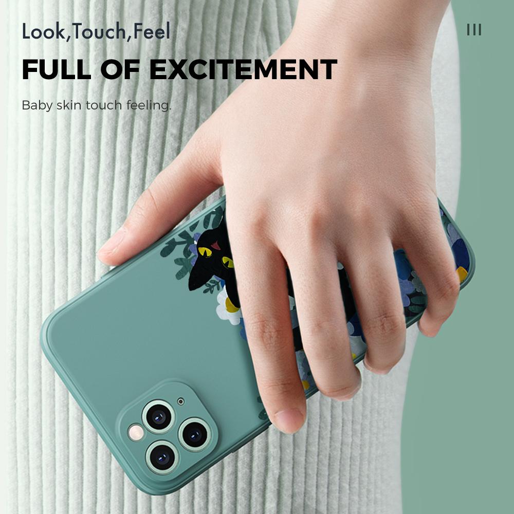 Módní pouzdro na telefon s černou kočkou pro iPhone 15 14 13 12 11 Samsung Galaxy S23 S22 A52 A52S Měkké pouzdro se čtvercovým krytem z tekutého silikonu s plnou ochranou