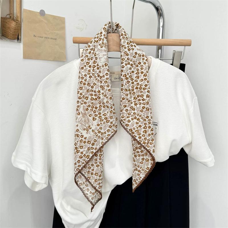 Vintage Square Floral Scarf Small Shawl Headscarf Korean Style Neck Protection Scarf