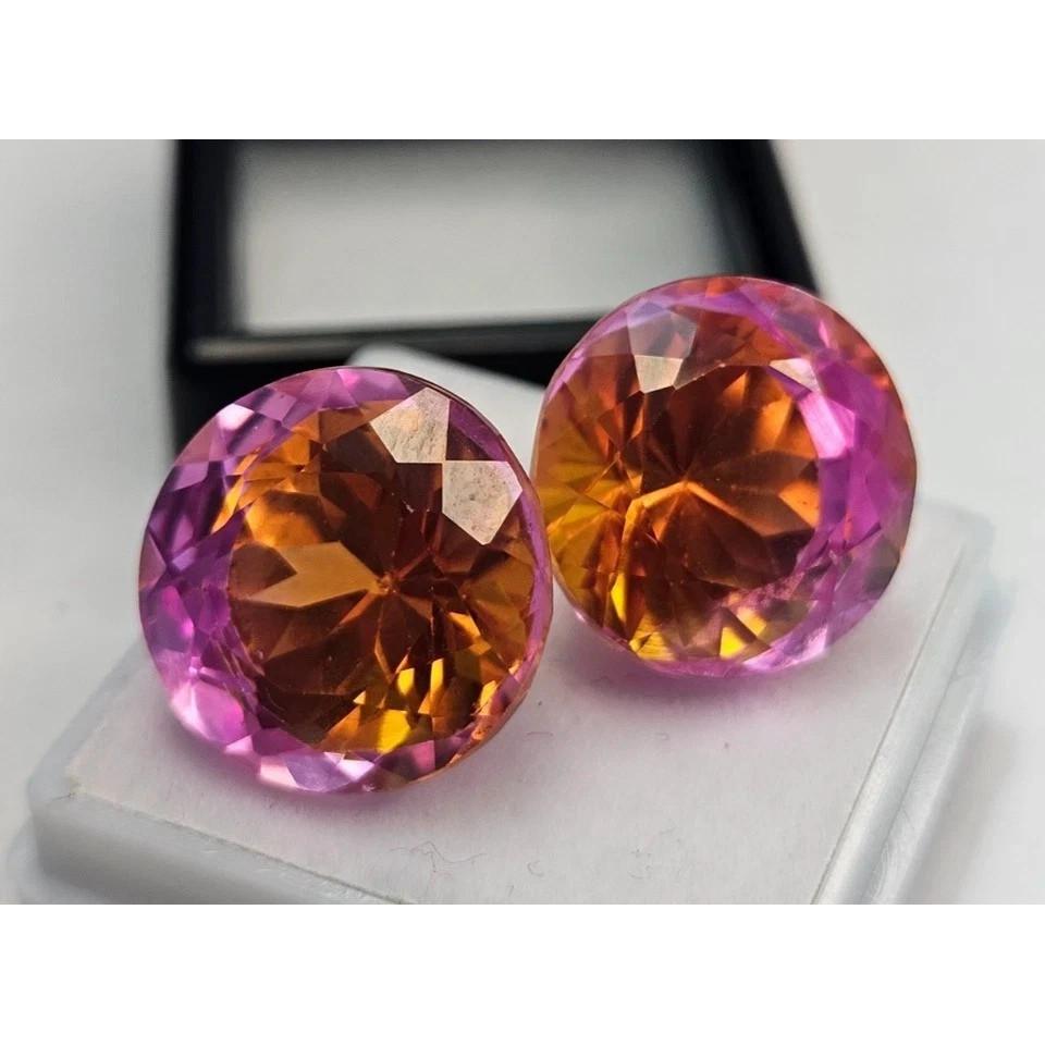 Natural Bi-Color Pitambari Sapphire Round Cut 35 Ct Pair Stunning Gemstone