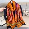 Women Summer Silk Scarves Shawls Wraps Soft Female Beach Yellow Stole Bandanna Foulard Muffler Scarf