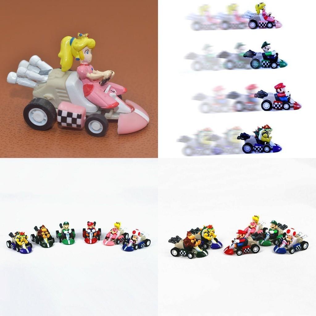 Super Mario Bros Kart Rückziehauto Actionfigur Set 6 Stück Bunte Sammlerstücke