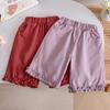 Girls' Solid Color Lace Cropped Pants Summer New Style Fashionable Sweet Loose and Versatile Casual Pants for Baby Girls