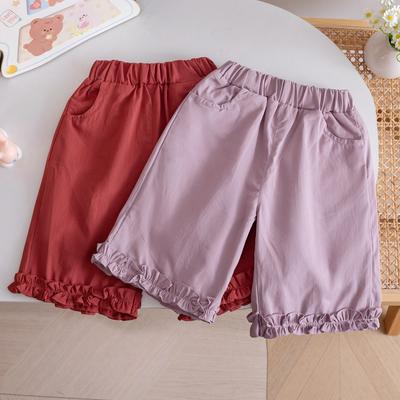Pantalon Court en Dentelle de Couleur Unie pour Filles Été Nouveau Style Tendance Doux Ample et Polyvalent Pantalon Décontracté pour Bébés Filles