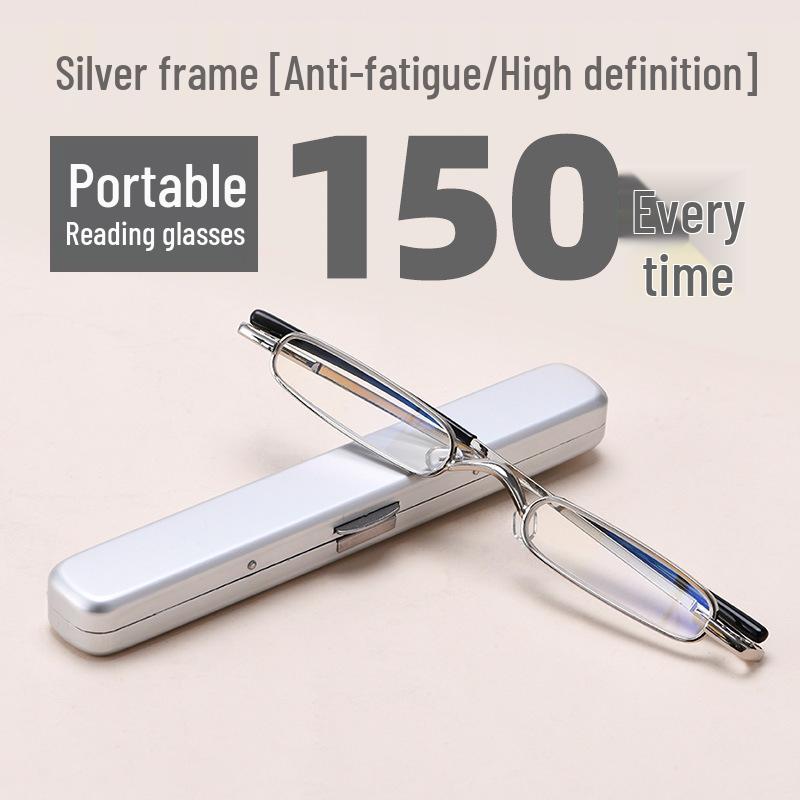 Ultra-Light Unisex Mini Metal Reading Glasses with Pen-Holder Design for High-Definition Vision
