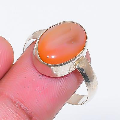Natural Carnelian Gemstone Handmade 925 Sterling Silver Jewelry Ring Size 8 ZS-1553