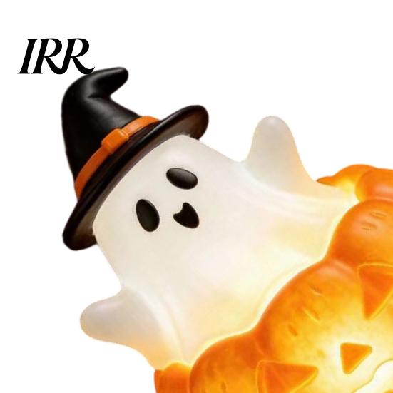 Resin Pumpkin Night Light Halloween Cute Up Ghost Decoration, Small Statue Light, Lighted Figurine for Home Table Decoration Indoor, Kitchen